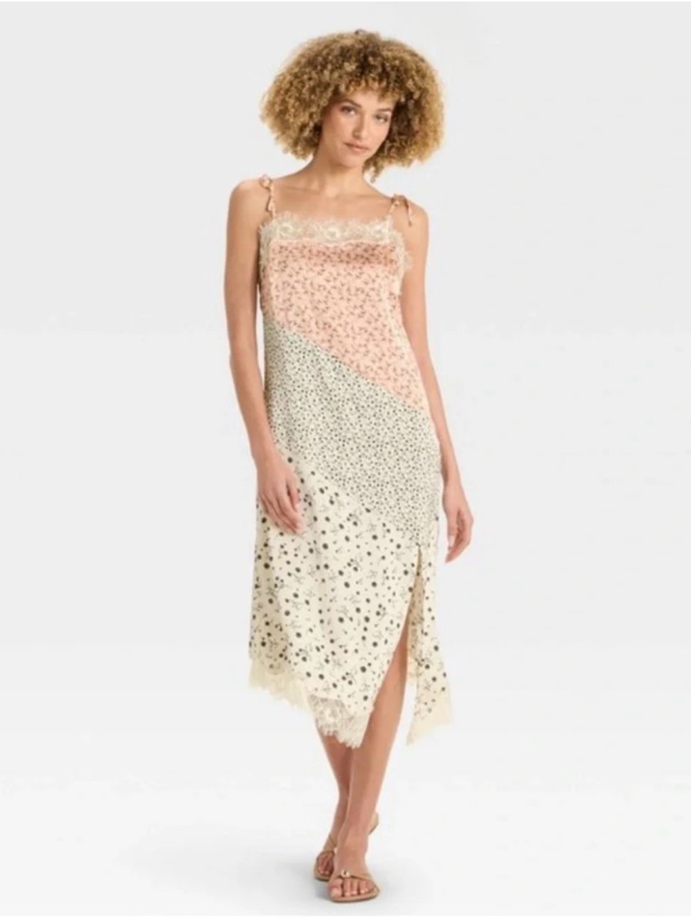 Future Collective Mixed Floral Slip Midi Dress in Blush and Cream